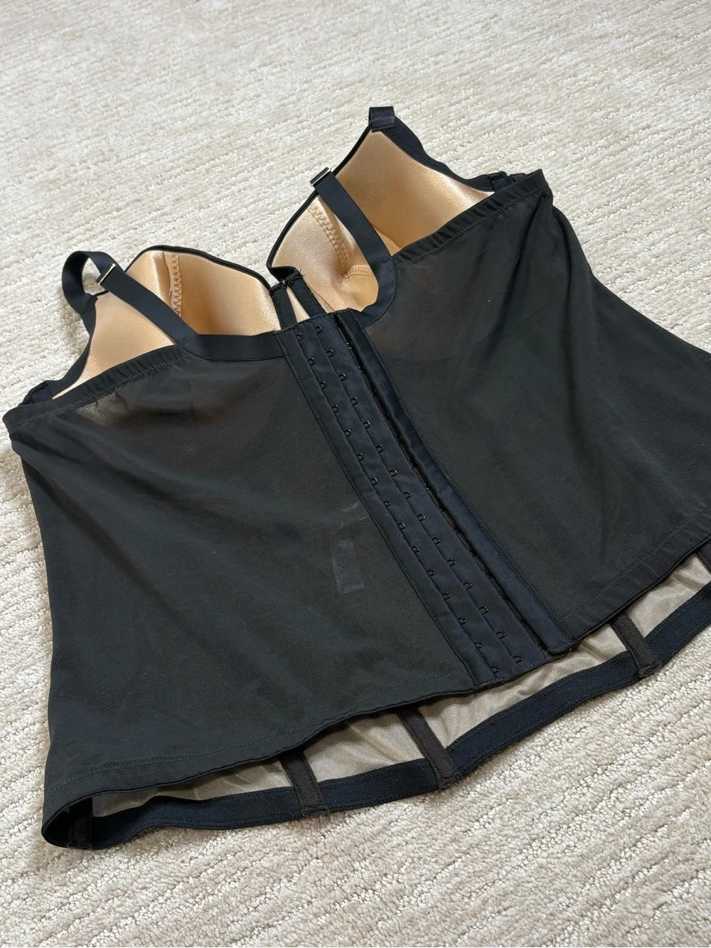 Cacique Black Lace Corset Underwire Balconette Bra Plus Size 44DD Mesh Back